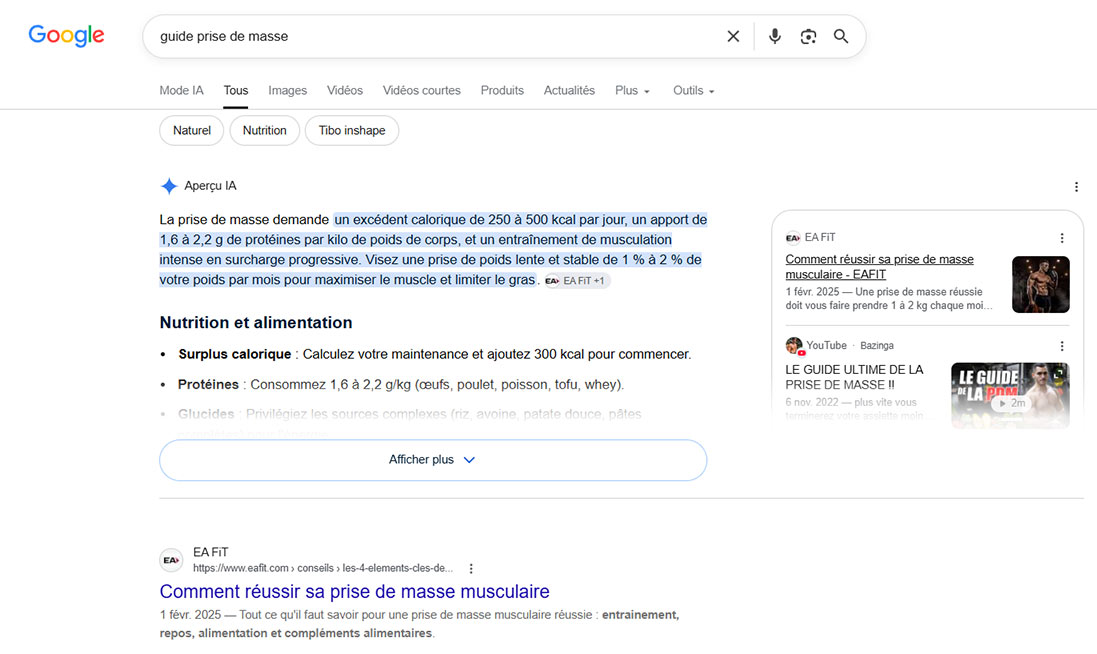 résultats SEO sport nutrition